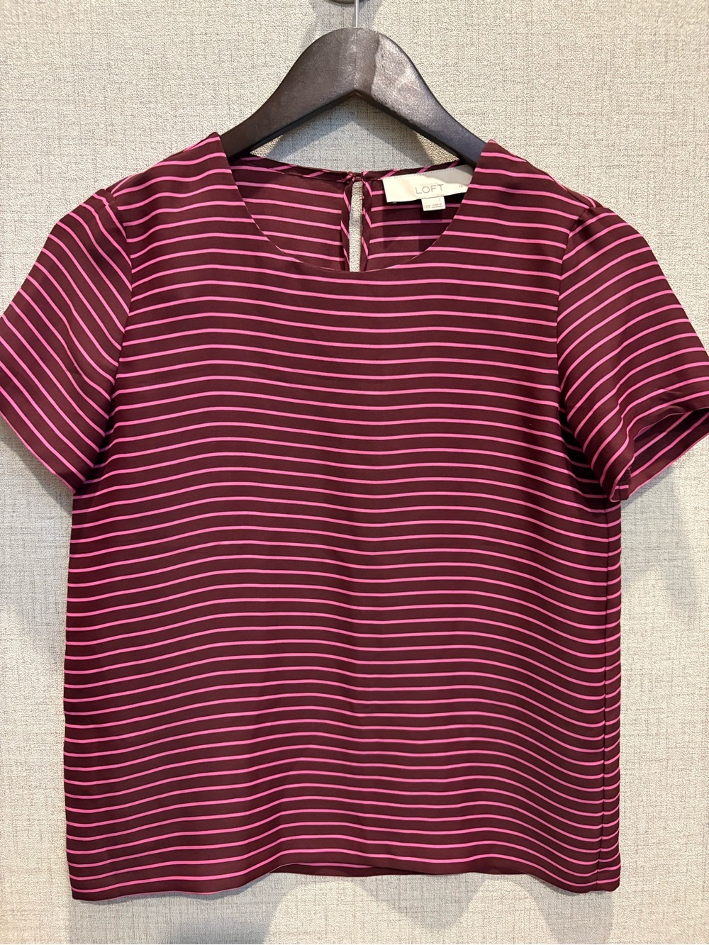 LOFT Striped Short Sleeve Blouse in Burgundy and Pink Size XXSP